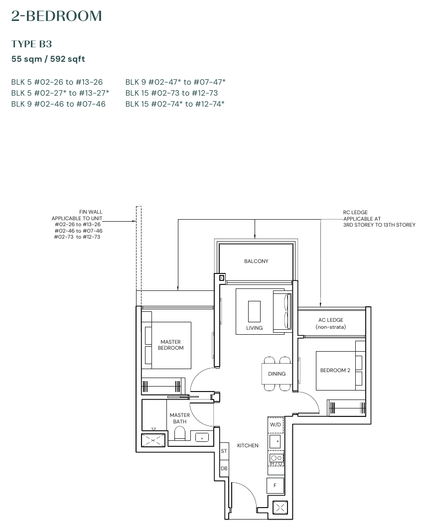 2-Bedroom · Type B3 · 592 sqft