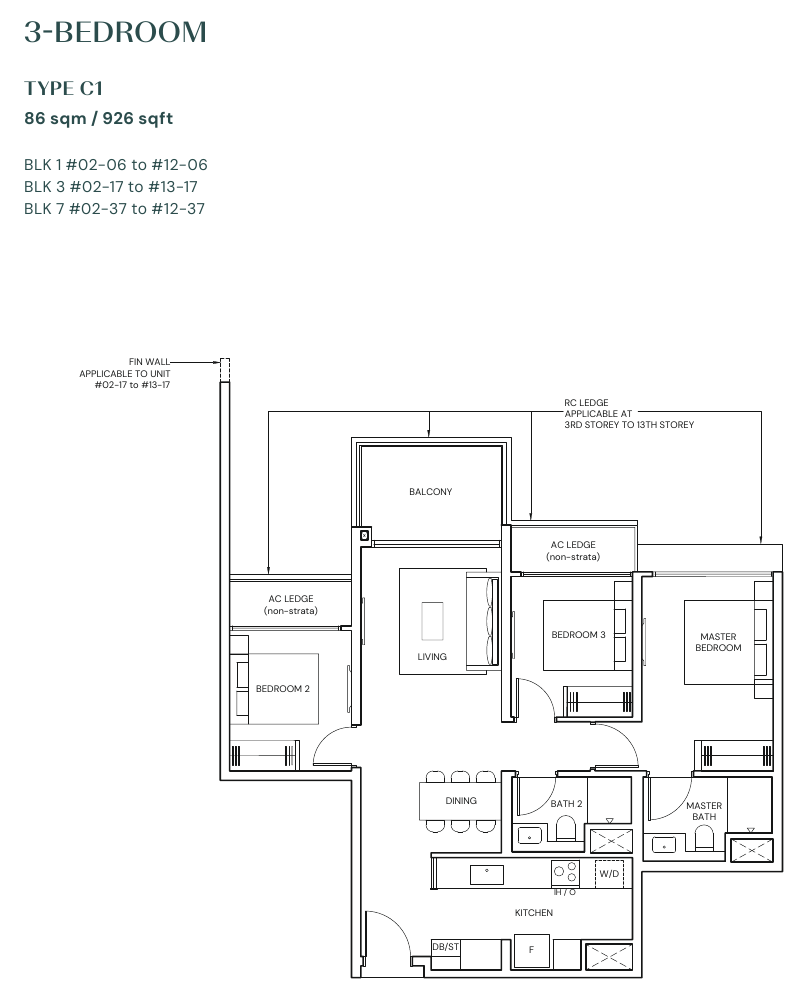 3-Bedroom · Type C1 · 926 sqft