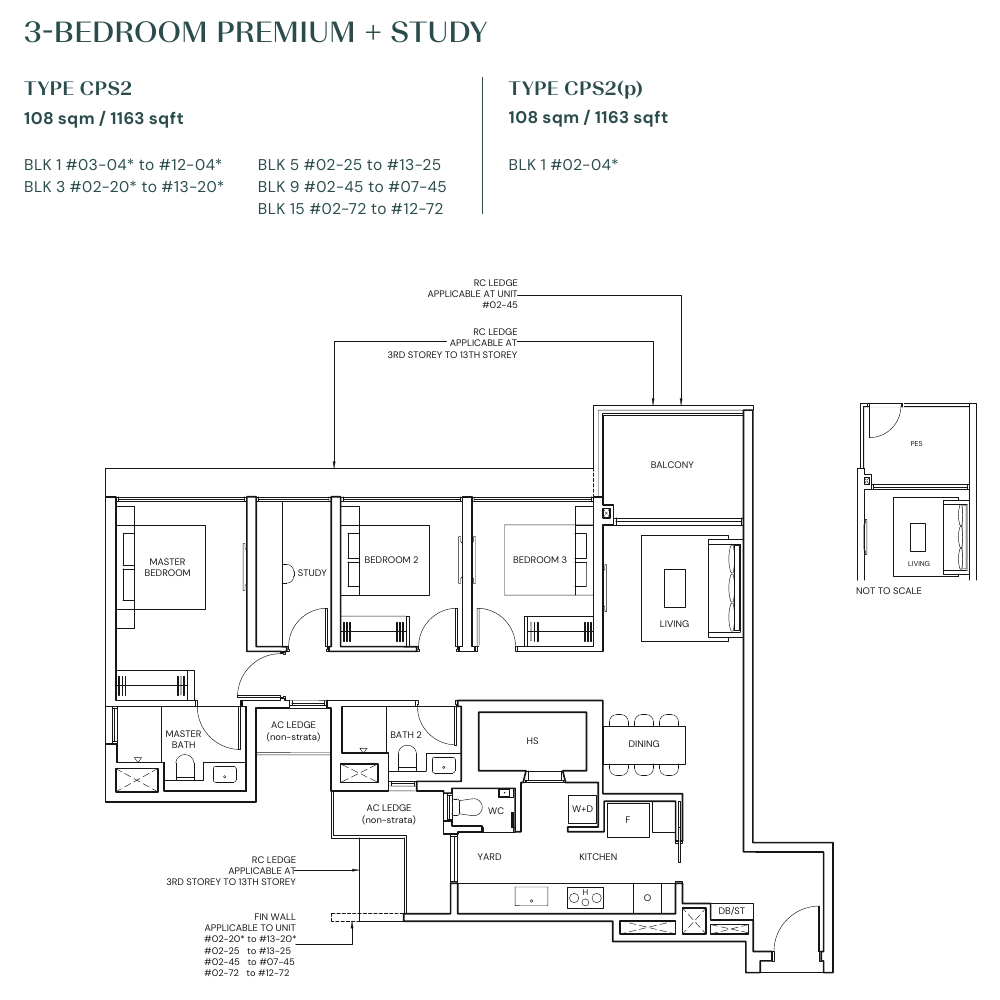 3-Bedroom Premium + Study · Type CPS2 · 1,163 sqft